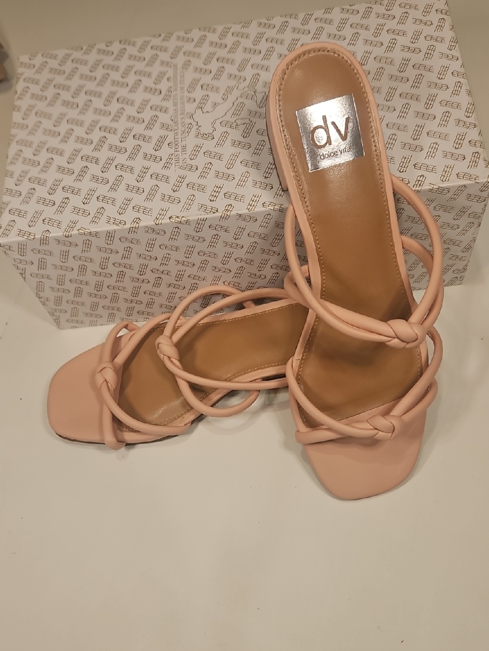 Dolce Vita Blush Knotted Strappy Slide Heels